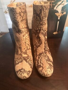 Free People Tan and Brown Snakeskin Ankle Boots